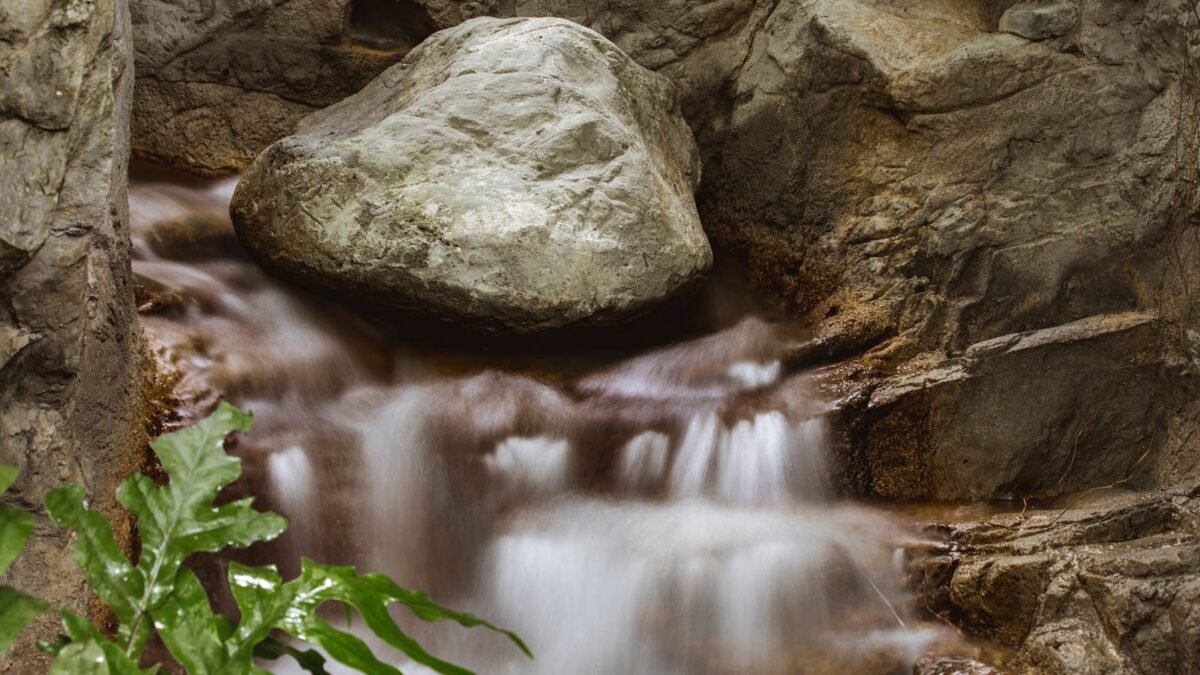 A serene waterfall flows gently over rocks in a lush, natural setting, illustrating springwell vs pelican